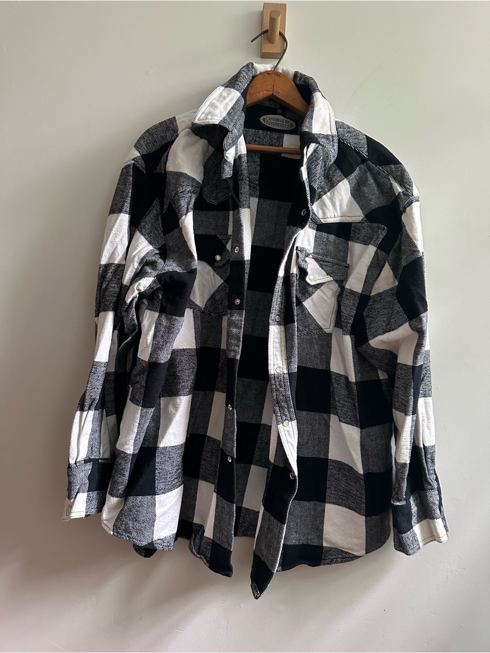 Canyon Guide Outfitters Black & White Buffalo Plaid Button-Up Shirt, Size 2XL